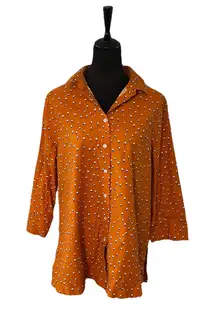 Chico’s Top Sz 2 Cotton Buds Button  Down  Burnt Orange