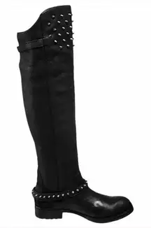 ASH Remix Black Genuine Leather Sz 38-8 Over The Knee Studded Moto Biker Boots
