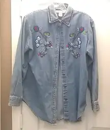 FINAL MARKDOWN Ladies' Petite Sophisticate Beaded Denim Shirt (S)