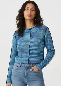 NWT The Ragged Priest Lettuce Edge Knit Crop Top Womens M Blue Indie Y2K