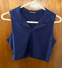 SHEIN Blue Crop Tank Top with Notched Collar