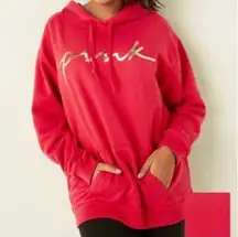 PINK VS - Fleece Pullover Campus Hoodie - Medium/ Red/Gold print