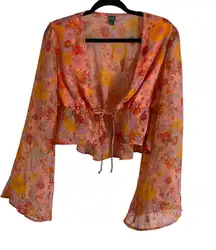 Wild Fable woman’s Floral Chiffon Blouse - Pink and Orange Size medium