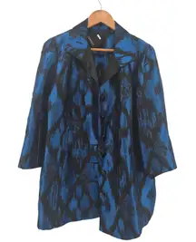 CARLISLE Blue Black Ikat Brocade Blazer Jacket Womens Size 10