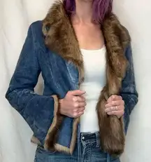 Gold East Spain Women's Vintage VTG Suede Leather Jacket M Med Medium Blue Brown