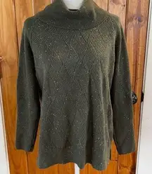 Talbots  Petites Large Olive Green Flecked Tunic turtleneck sweater