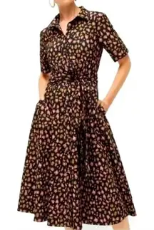 J. Crew Leopard Print Short Sleeve Cotton Button Down Midi Shirt Dress