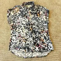 Lovestitch Animal Print Short Sleeve Button Down Blouse