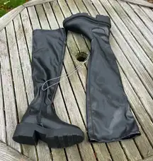 Nwt Women's Round Toe Lug Sole Chunky Over Knee High Platform Boots size 6 black