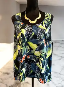 Womensize Medium sheer floral long tank Green Blue Tropical Vacation Top