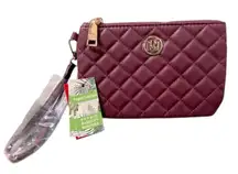 Badgley Mischka Quilted Vegan Leather Wine and Gold Wristlet