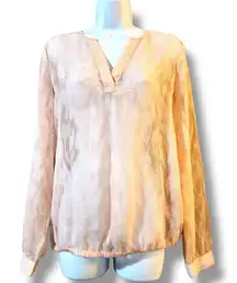 NWOT The Limited Womens Popover Blouse Pink Sheer Embroidered Long Sleeve Size M
