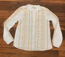 Savanna Jean Sabanna Jane Embroidered Top Long Sleeve Blouse White / Yellow Size S, Cotton