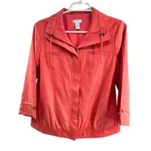 Chico’s animal print 1 M coral 3/4 sleeve zip up jacket pebbled reptile coral