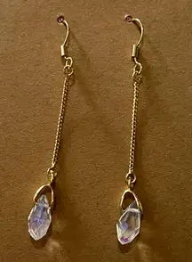 Teardrop Faceted Gold Tone Dangle Earrings New