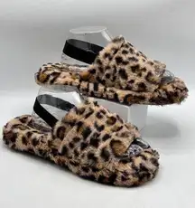 Charles Albert Leopard Print Faux Fur Slippers L (9/10) Soft & Cozy