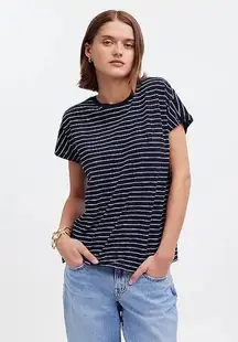 Dolman Sleeve Crewneck Short Sleeve Tee Navy Stripe Size Small NWT