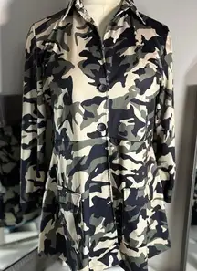 Elegant Black, cream, & green camouflage Long Sleeve Dress