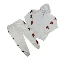 Carmar - Red Rose Detail Zip Front Hoodie & Matching Sweatpants in White Red