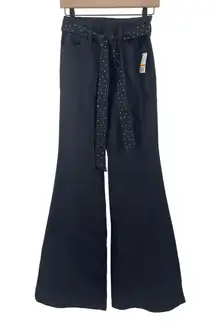 FLYING TOMATO Jeans Small Black Silver Stud Belt NWT Flare Denim Cotton Stretch