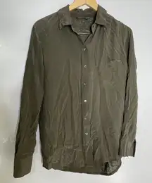 Vince Womens Silk Rayon Collared Long Sleeve Button-Down Shirt Green S