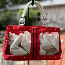 Red White &Blue Nautical Patriotic Vintage Retro Clear Studded Rope Handle Bag