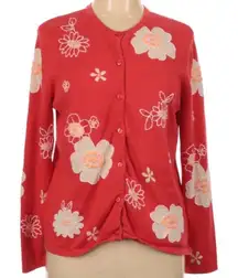 Orvis‎ embroidered orange floral cardigan large