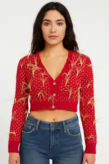 IORANE Feathered Cropped Cardigan‎ Pink Small