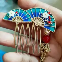 Original Handmade Hanfu Hair Comb Hairpin Fan Tassel Hairclaw