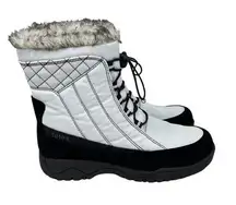 Totes Elle white faux fur lined quilted lace up zip winter ankle boots size 6
