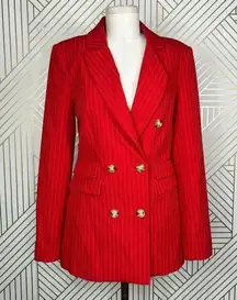 C/MEO Collective Go From Here Double Breasted Red Pinstripe Blazer Size US Small