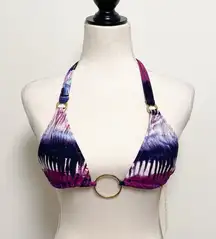 Cyn and Luca Purple White Tie Dye Ring Sliding Triangle Bikini Top NWT Small NOS