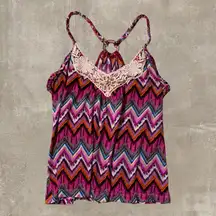 No Boundaries Zigzag Beaded Halter Tank Boho Y2K Festival Top Juniors M
