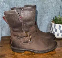 UGG‎ Simmens Wool Sherpa Lined Waterproof Ankle Moto Boots Brown Fall Cozy Sz 6