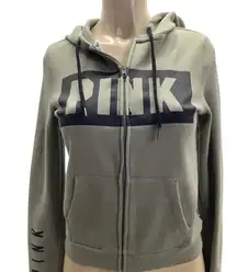 Pink olive green hoodie zip up jacket with front pockets (Preowned)