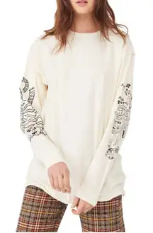 Free People We the Free Up to Us Doodle Organic Tee White Long Sleeve Slouchy