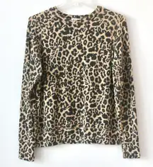 LNA Tan Leopard Print Soft Stretchy Long-Sleeve Crew-Neck T-Shirt Top Small