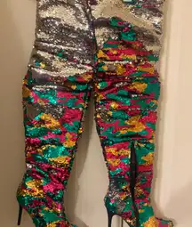 Beautiful AKIRA Multicolor Sequin Knee high Stiletto Boots