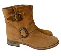 SAKS FIFTH AVENUE ITALY 10022 SHOES CAMEL SUEDE ANKLE BUCKLE BOOTS