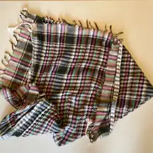 Square multicolored plaid cotton scarf with fringe