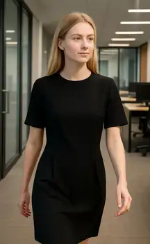 Vintage • modest • Leslie Fay • Shift Dress • Black • midi length