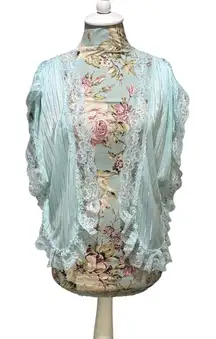 Vintage Elissia Sheer Lace Kimono Cardigan Blue Romantic Fairy Cottage Sz L