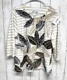 Alfred Dunner Petite Shirt Women Sz PXL Mixed Media Boat Neck 3/4 Sleeve Blouse