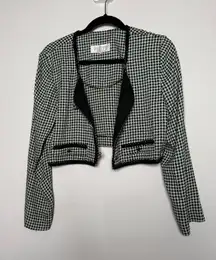 VintageBlack and White Preppy Cropped Tweed Jacket