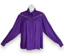 Vintage Wrangler Top Western Embroidery Purple‎ Medium Women Shirt Cowgirl Retro