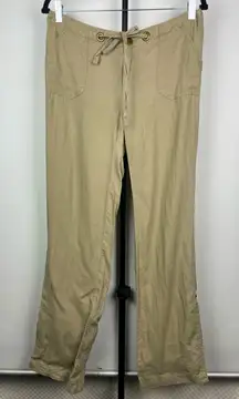 Cynthia Rowley Tan 100%‎ Linen Wide Leg Back Pocket Flap Casual Roll Up Pants
