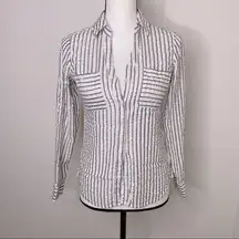 Express The Portofino Shirt Gold White‎ Blue Striped Women's Sz Slim Small