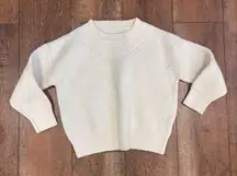 Womens Small Cream White Cropped Long Sleeve Sweater Chunky Knit Cozy Winter