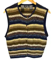 Vintage Lizwear Striped Cable Knit Button Front Sweater Vest - size Large