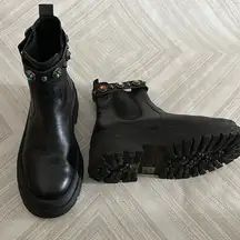 KURT GEIGER SAWYER WOMENS BLACK EMBELLISHED LEATHER SLIP ON CHELSEA BOOTS SIZ 37